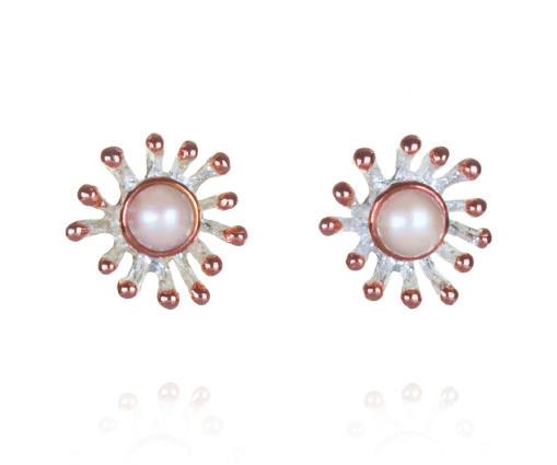 Anemone small studs or drops with rose gold accents Chrysocolla; blue chalcedony - $200 White pearl;