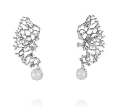 earrings, white pearl Peridot and yellow sapphire - $230