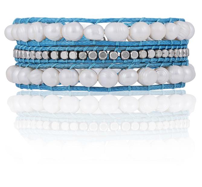 Shimmer and Shine wrap bracelet with white pearl - $75 for all options below Turquoise cord Tan cord Navy cord Black cord Hot pink