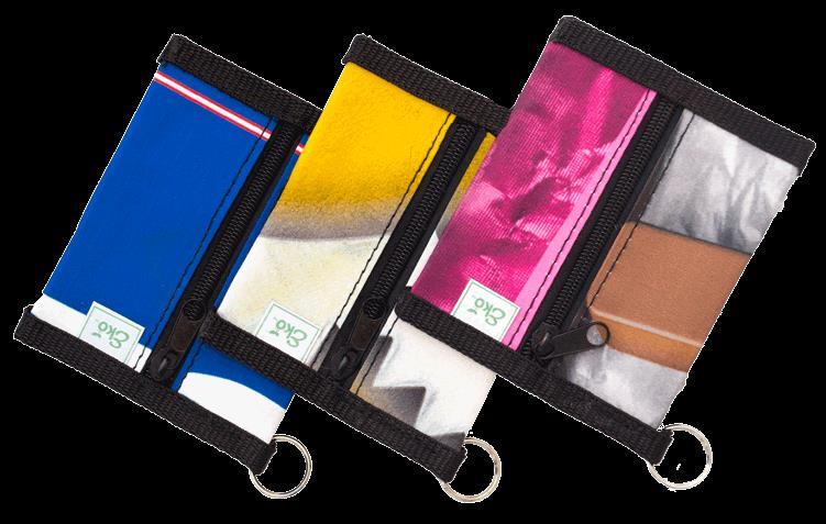 ZIPPED KEY COIN WALLET (PVC27) Made of recycled billboards/banners, and trimmed