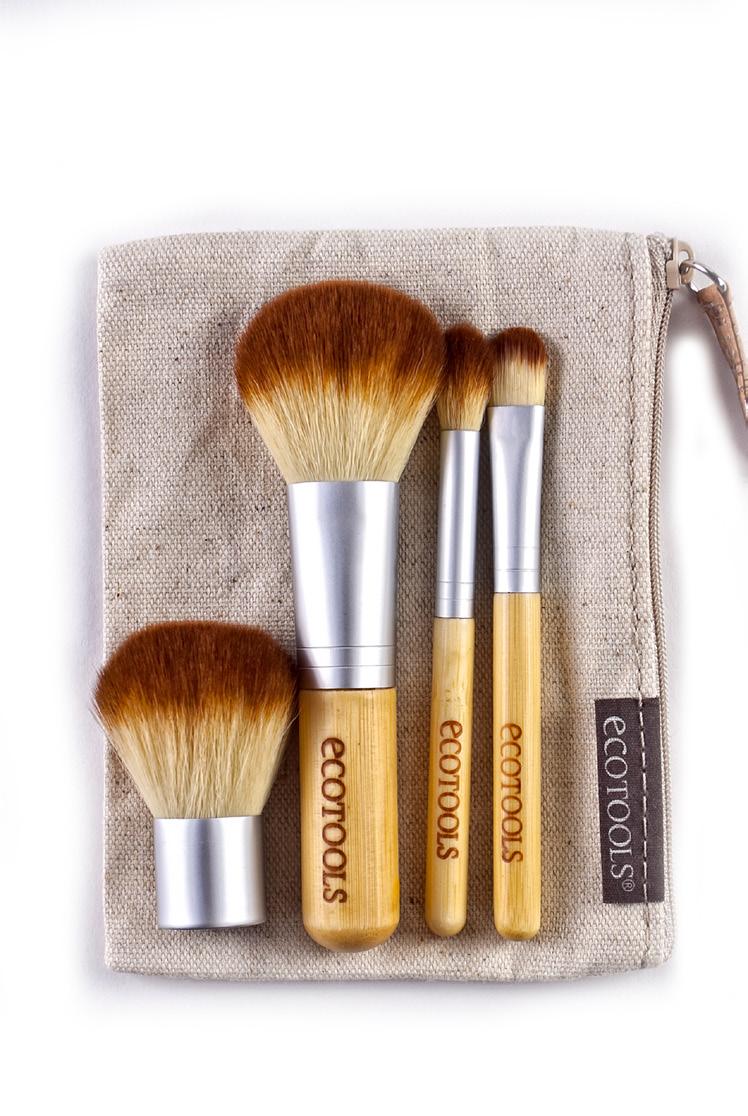 Brushes feature bamboo handles, recycled aluminum ferrules and incredibly soft, cruelty-free bristles.