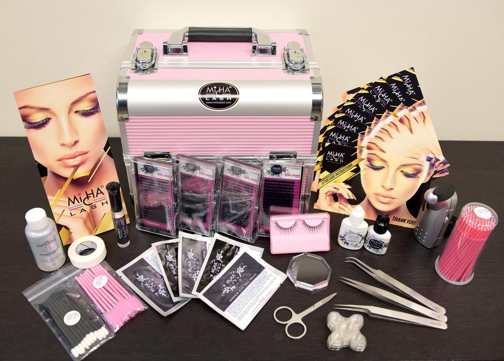 KITS MICHA Lash Classic Extensions Kit MLST101 Everything needed to begin a career as a Lash Technician! KIT CONTAINS: Pro Bond Glue Black Cap J Curl MINK Black Lashes 0.
