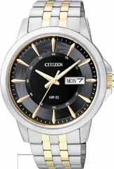 00 BF2011-51E BF2011-51E Gent s Citizen Quartz round stainless steel case and bracelet, black dial, day/date, 41mm case, WR50, fold over