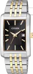 00 BH1671-55E BH1671-55E Gent s Citizen Quartz rectangle stainless steel case and bracelet, black dial, date, Water resistant, fold over clasp with push BH1671-55E 130.00 125.