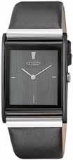 ECO-DRIVE BL6005-01E EW9215-01E BM6670-56E EW1410-50E BL6005-01E Gents EW9215-01E Ladies Citizen Eco-Drive black stainless steel case and black leather strap with black dial. Water resistant.