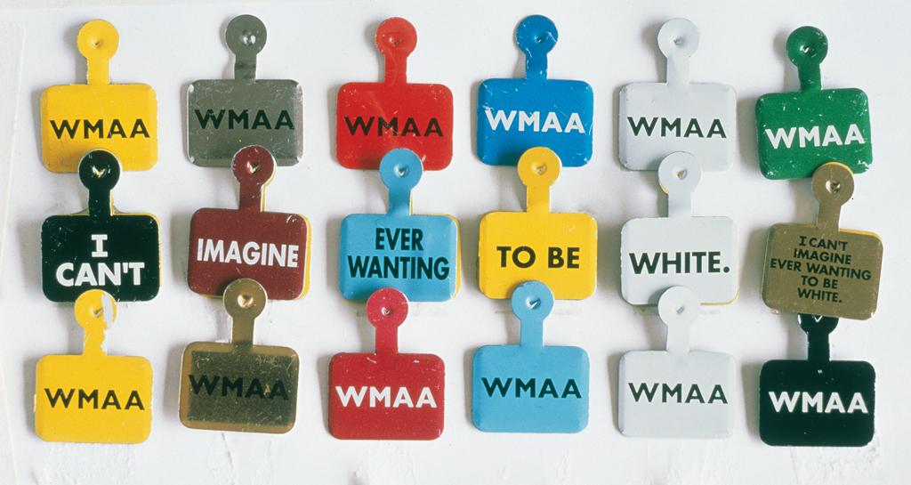Admission tags to the Whitney Museum, 1993, including one from Daniel Joseph Martinez s Museum Tags project.