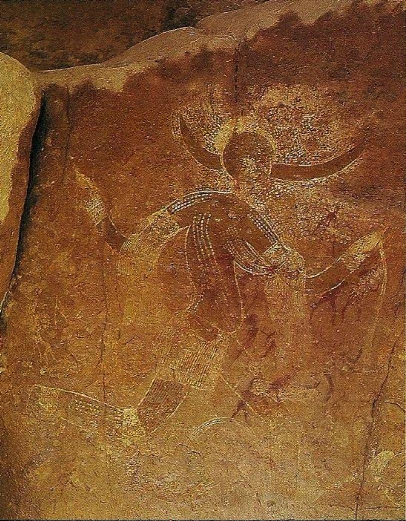 4. Running horned woman. Tassili n Ajjer, Algeria. 6,000-4,000 BCE Pigment on rock. Running/dancing? Woman Painted dots on body Horned headdress No face A shaman? A ritual performance?