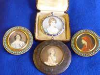 Lots 357, 358 and 360 Lot 367 357 After Louis-Francois Aubry (French 1767-1851) a circular Miniature Portrait of a young lady in a peach dress, signed Aubry to lower right, all over tooled leather