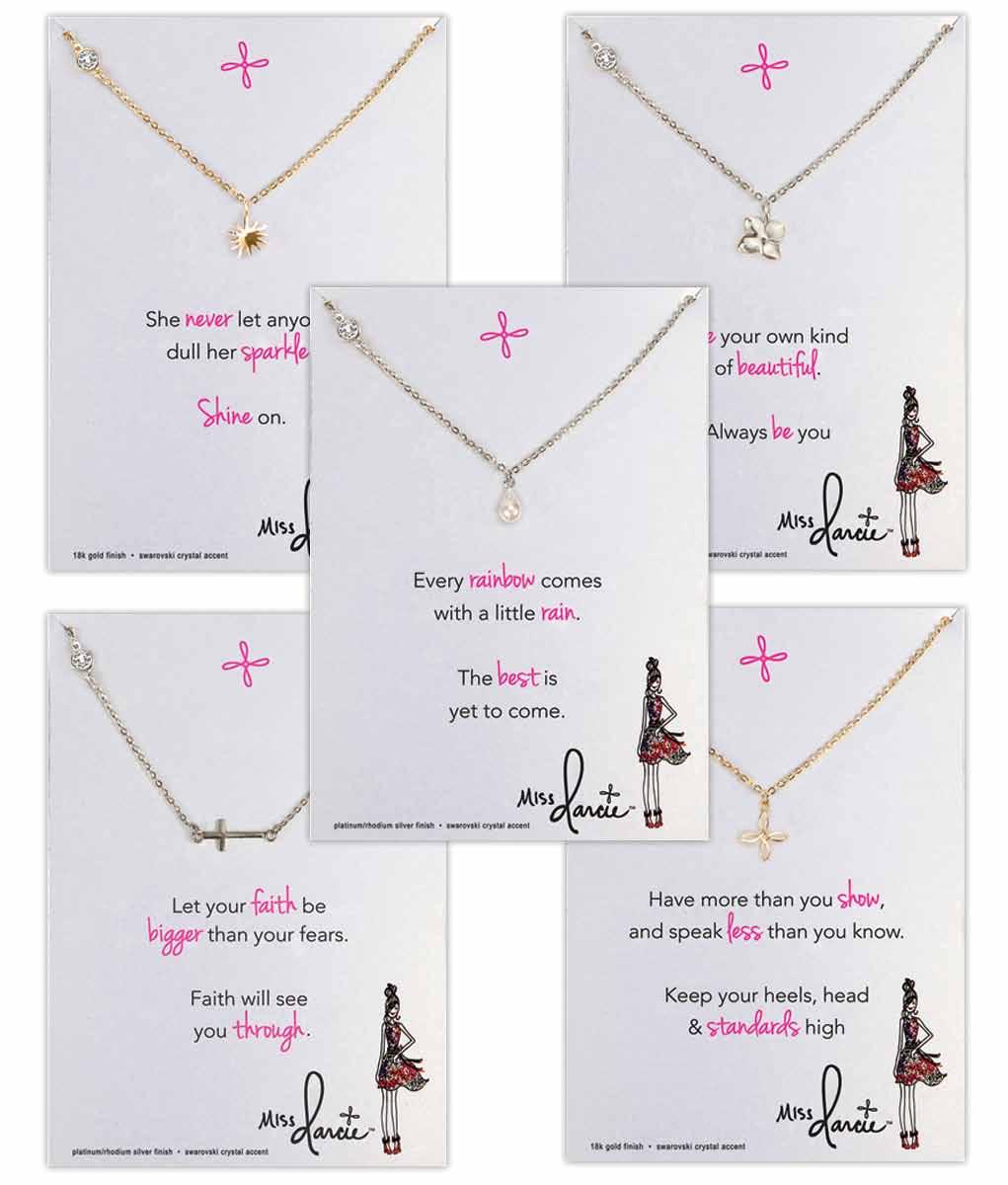 18-PIECE MISS DARCIE NECKLACE ASSORTMENT Crafted of Rhodium or 18K Gold Plate with Swarovski Crystal accent. Lobster claw closure; 16" L with 2" extender. Carded and gift boxed.