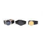 32mm case; Black leather strap with gold-tone buckle; 9300-7008; 0D1158; Visible wear and scratches to case/case back,