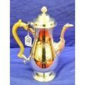 Royal Irish Silver baluster shaped coffee pot with decorative fluted spout, swag etching, hinged cover with pineapple finial, on a stepped