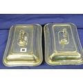 Pair of silverplated rectangular entrée dishes with heavily chased foliate and