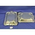 Pair of shaped Sheffield plated rectangular entree dishes with covers and having