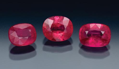 Figure 27. The heat-treated rubies on the left (2.03 2.50 ct) are reportedly from Lichinga, Mozambique. The unheated rubies on the right (1.07 4.