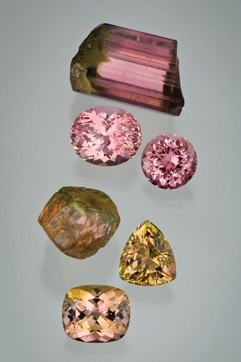 The rough consisted of a well-formed crystal and a spherical nodule, both of which were mostly pink with a yellowish green zone (figure 34).
