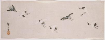 Utagawa Hiroshige, Japanese, 1797-1858 Flying cranes, 1840-1850s Wood block print with embossing Gift of Mrs. John D. Rockefeller, Jr. 34.
