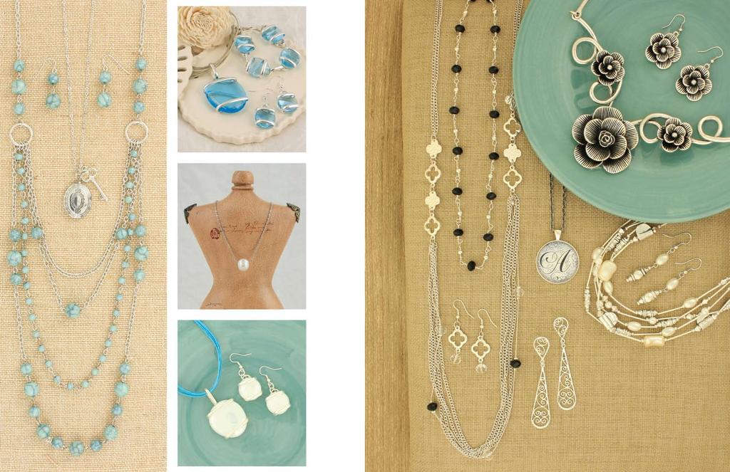 c. i. a. b. All sizes listed are approximate. As all items are handmade, variations will occur. d. h. f. g. e. a. Beautiful turquoise beads and delicate silver chain create this necklace and earring set that is perfect to wear alone or layer with a favorite piece.