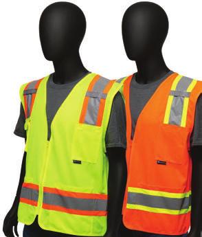 4725 /4726 Hi-Viz Two-Tone Surveyor s Safety Vest /Solid - Two-toned contrast tape, silver with colored border - D-ring slot - Mic tabs on both
