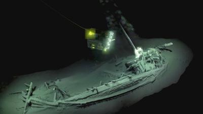 Ancient Shipwreck A Greek merchant ship was discovered more than a mile under the surface of the Black Sea. The ship has been radiocarbon dated to be 2,400 years old.