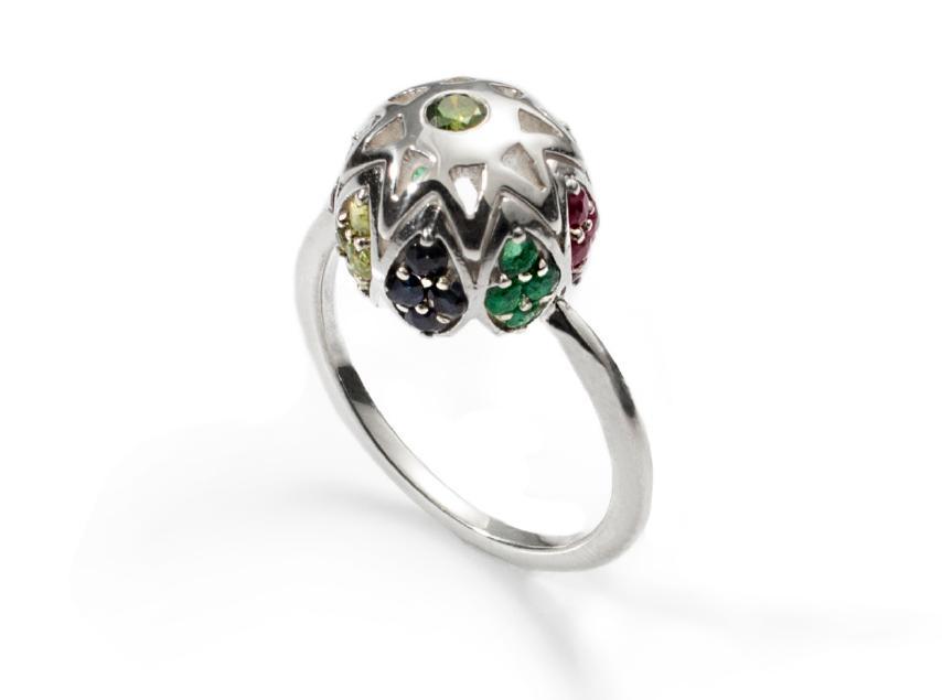 Sterling Silver Bead Shaped Ring with Multicolor