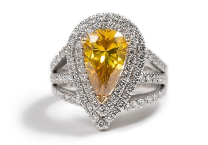 2.29CT Yellow Diamond 18K White Gold Ring and White