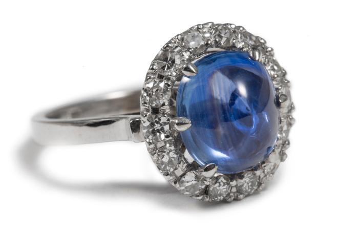 4.15CT Burmese Cabochon Sapphire 18K White Gold Ring with