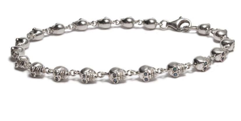 Sterling Silver Small Skulls Bracelet with Blue