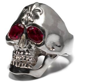 Half Skull Ring with Ruby Stone and