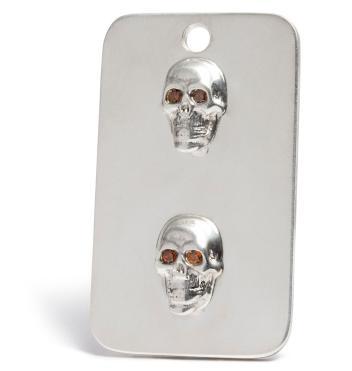 Sterling Silver Single Skull Dog Tag Pendant with