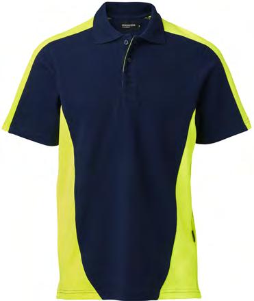 BERENDSEN WORKWEAR INDUSTRY 1 Polo shirt Front closed with plastic buttons and button hole in front. HiVis Yellow at side and top sleeve for enhenced visibility.