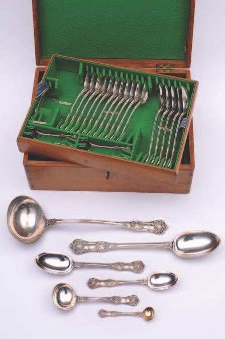 12 71 A part canteen of Victorian silver Queens pattern cutlery, maker Francis Higgins, London, 1877/78/79, double struck and initialled, includes six table spoons, twelve dessert