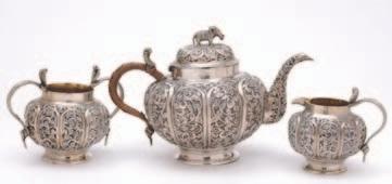 teapot with elephant finial, total weight of silver 21.98ozs.