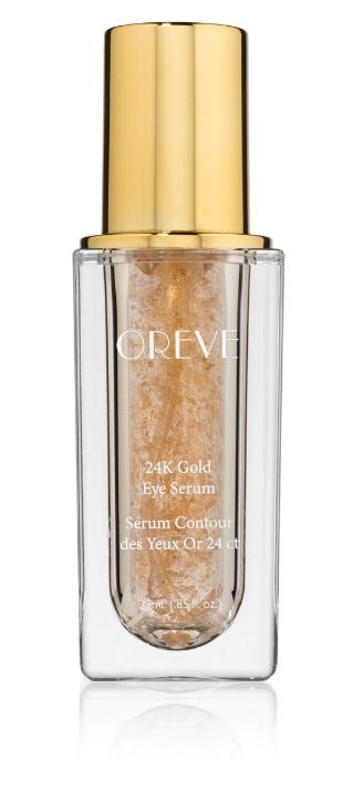 OREVE DIAMOND INFUSED 24K GOLD INFUSED EYE SERUM Reduces appearance of fine lines and wrinkles Jojoba enhances protective barrier and healing ability, repairs skin Retinol (Vitamin A) helps to