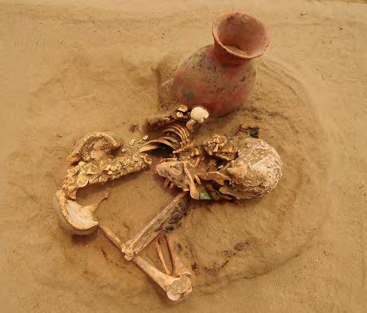 Sacrificed But Not "Presented" Facing eternity with a ceramic vase and bundled offerings, a woman's remains lie crumpled within the Moche sacrificial chamber revealed last week.