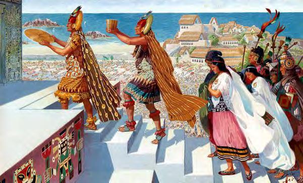 Stairway to Heaven? Illustration by H.M. Herget, National Geographic An artist's conception shows Inca worshippers ascending the Temple of Pachacamac.