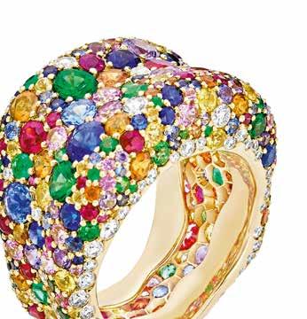 SUITE #317 FABERGÉ LONDON EMOTION MULTI-COLOURED RING FEATURES OVER 300 GEMSTONES INCLUDING ROUND WHITE DIAMONDS, RUBIES, TSAVORITES, EMERALDS, AND ORANGE, PINK, PURPLE, YELLOW AND BLUE SAPPHIRES,