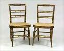 Lot #206: Pair of Late Federal Grain-Painted and Decorated Rush-Seat 'Fancy' Side Chairs 34 x 17 1/2 x 19 in. Provenance: Property of the Crane Estimate: $ 50.00 - $ 75.