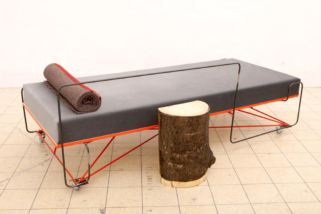 Daybed, 2015 steel bars, wood, foam material, grey