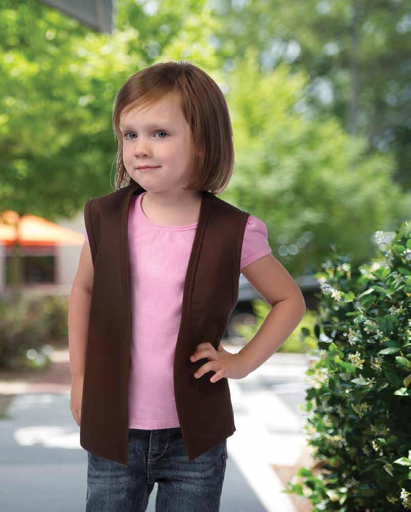 KIDS KHAKI BROWN MAROON RED HOT PINK PINK ORANGE YELLOW KELLY TEAL HUNTER TURQUOISE Style# 750 No Pocket Child Vest SM, MD, LG SIZING CHART Style# 750, # 950 & # 955 SIZE CHEST SM: 2-4 18-20 MD: 6-8
