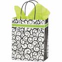 Item Code G7296 Festive Swirls $6 Item Code X9081 Thanks A Latte $3 Gift giving set includes: 6 Black & white swirl design bags, 5 ¼ x3 ½ x8 ¼ 6 sheets of lime green Set
