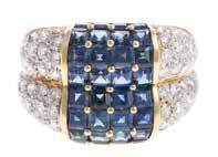 sapphires and bright full cut, pave diamonds, sz 95, 111 grams tw Est $1,500-2,500 145 A Pair of Gent s Diamond & Gemstone Rings in Gold 1) 14K white gold ring featuring 7 full cut diamonds weighing