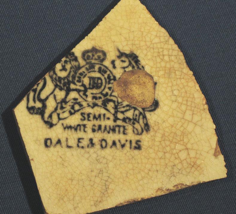 Figure 22. Ironstone sherd with Dale & Davis makers' mark. modification on the west side of the Schultz House occurred sometime after 1880.