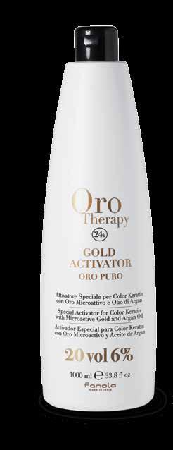 Preparation: Pour into a non metal bowl 50 ml of Color Keratin Oro Puro with 75 ml of Gold activator Oro Puro then mix.