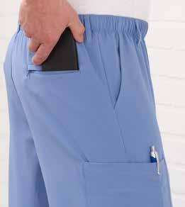 Two secure, back-zippered welt pockets with inside bags hold wallet and phone on the inside 19" leg opening, straight leg inseam