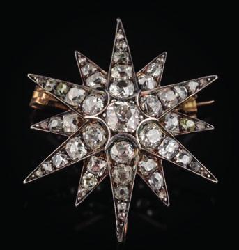 Note - Please note, pearls un-tested * 200-250 238 A 19th century silver and diamond-set twelve-point star burst