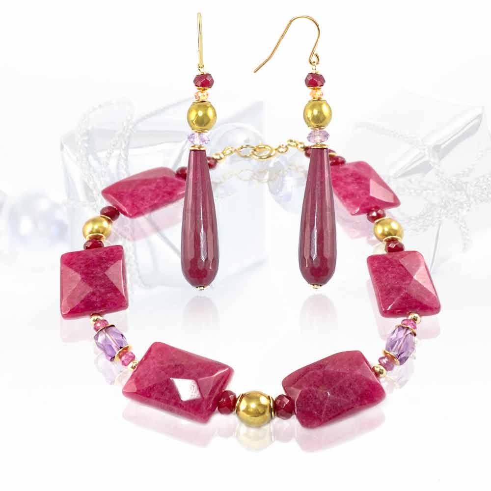 rubellite JADE and earrings with AMETHYSTS, rose