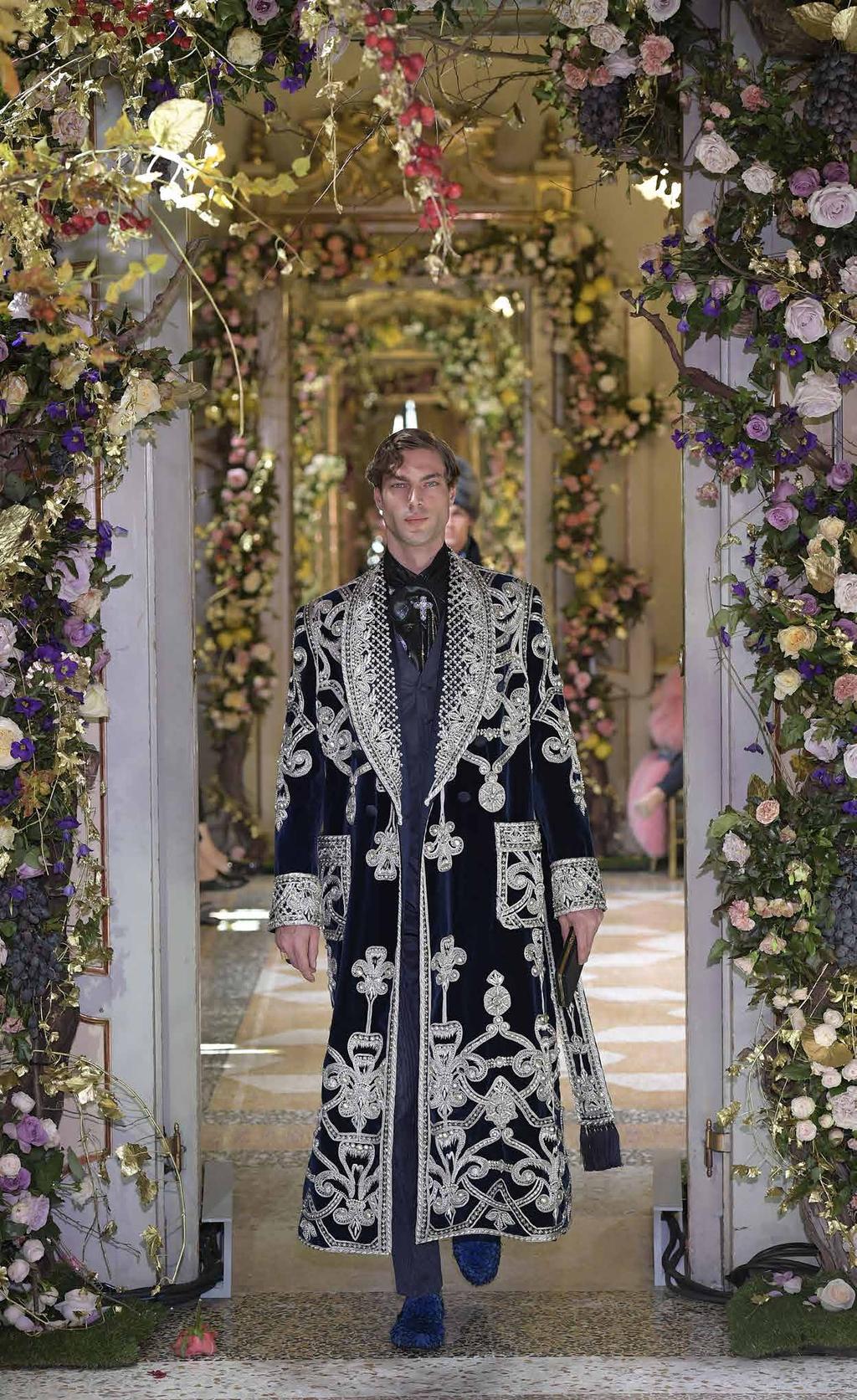 A model from the Alta Sartoria show by Dolce&Gabbana in the iconic frame of Palazzo Litta, December 8th 2018.