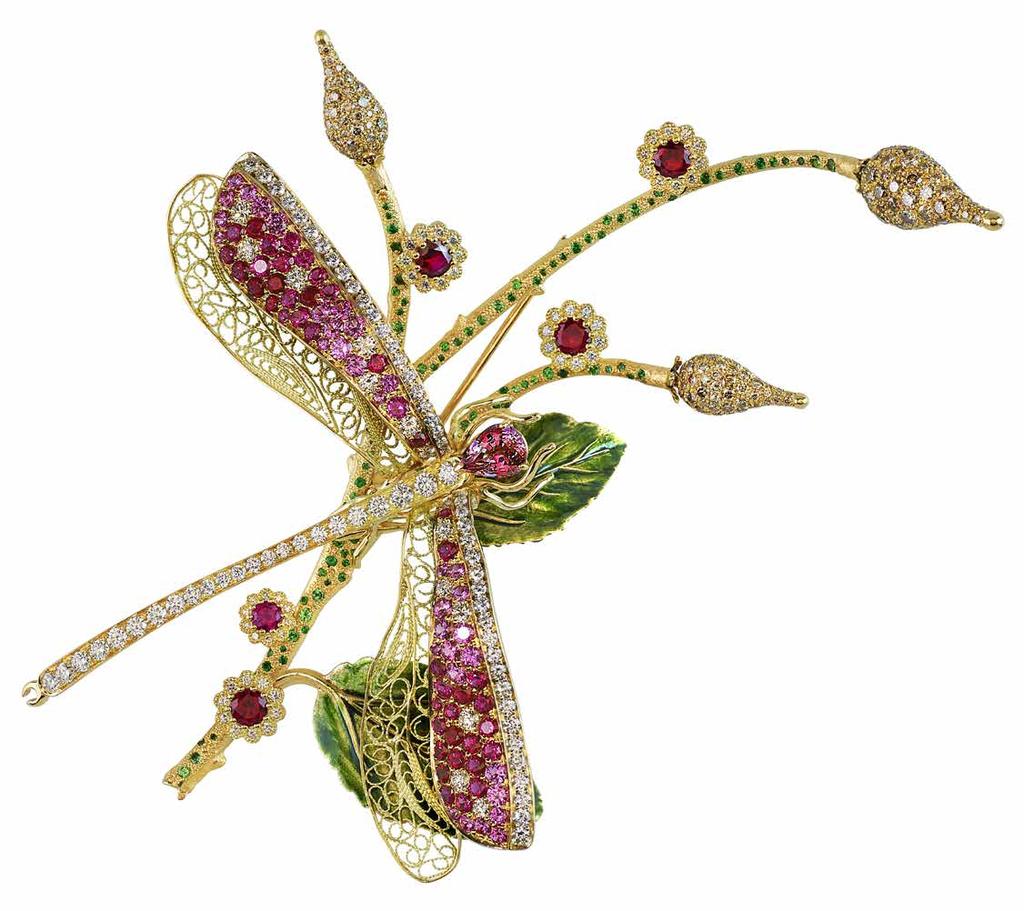 Brooch by Dolce&Gabbana with pink sapphires, rubies,