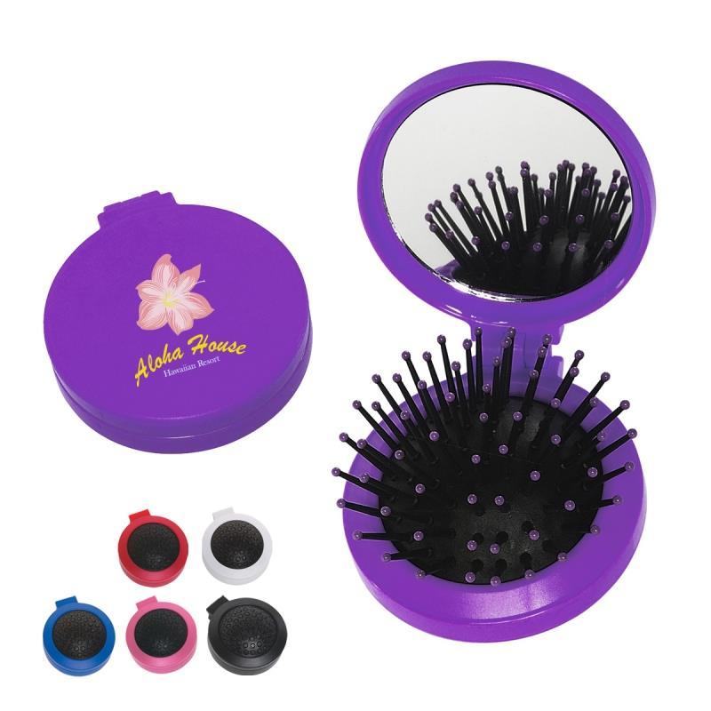 2-in-1 Brush and Mirror Kit High Impact Plastic with Shatter-Resistant, High Quality Mirror Collapsible Hair