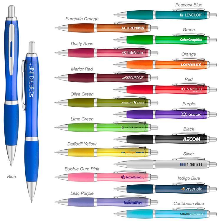 Curvaceous Ballpoint Translucent Color Curvaceous Barrel Shiny Silver Accents Matching Bold Color